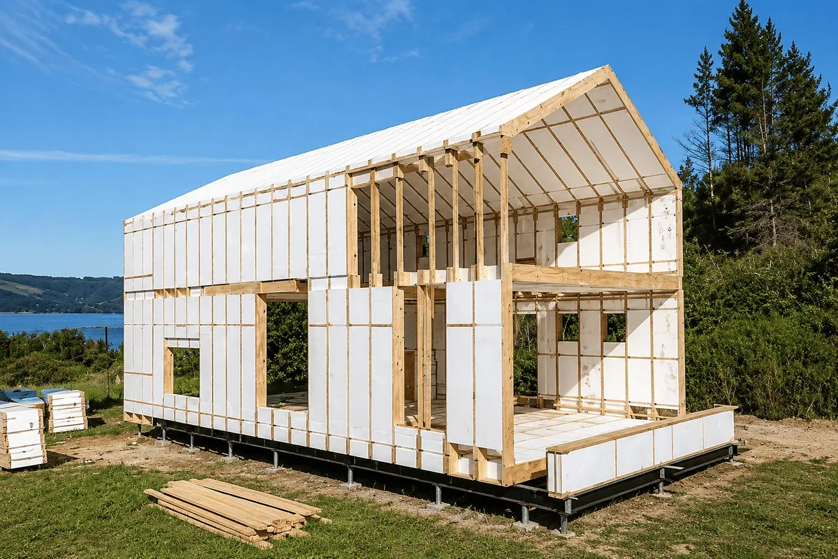 Vivienda prefabricada de madera en construcción