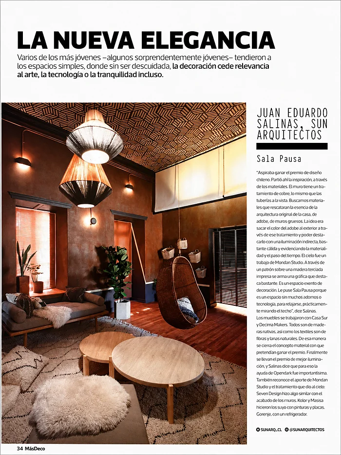 Revista Masdeco — La nueva elegancia, Casa FOA, Sala Pausa 2017