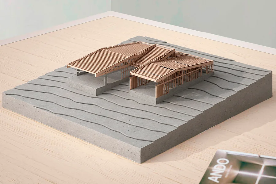 Maqueta de arquitectura — Casa en Lago Ranco, estructura de madera