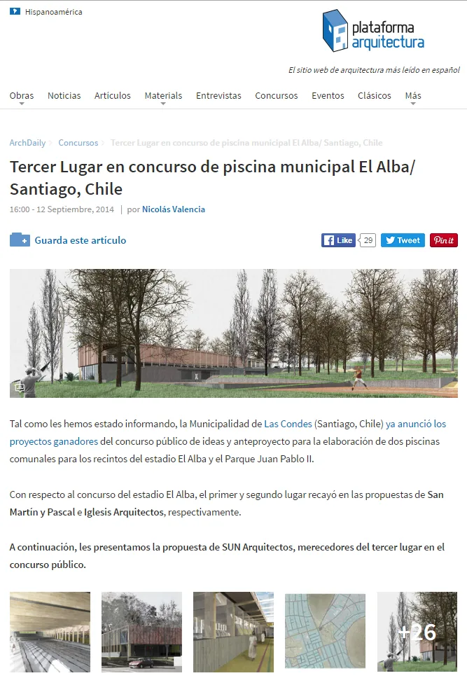 Tercer Lugar Concurso Piscina Municipal El Alba — Plataforma Arquitectura