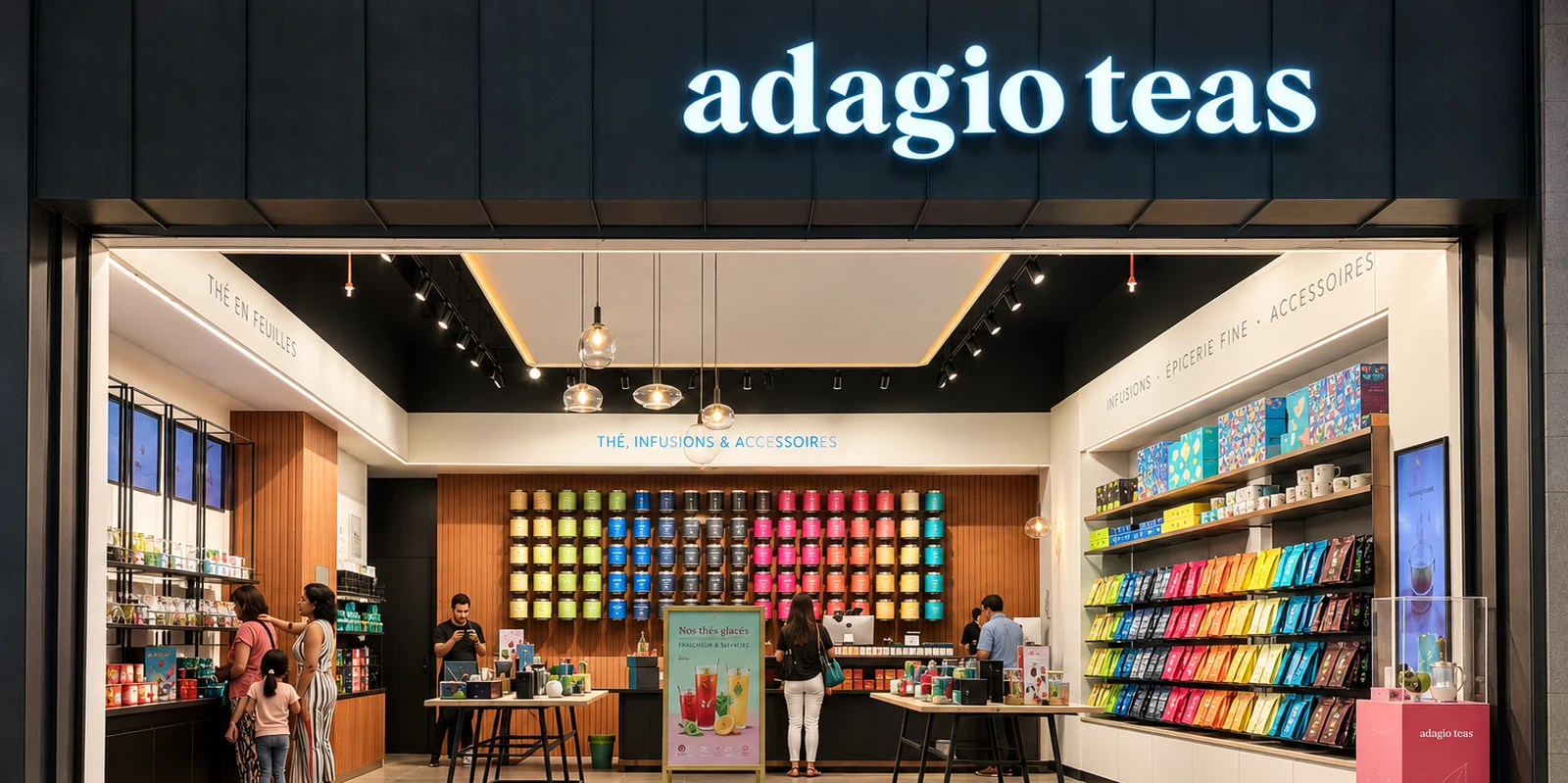 Adagio Teas — fachada e interior de la tienda