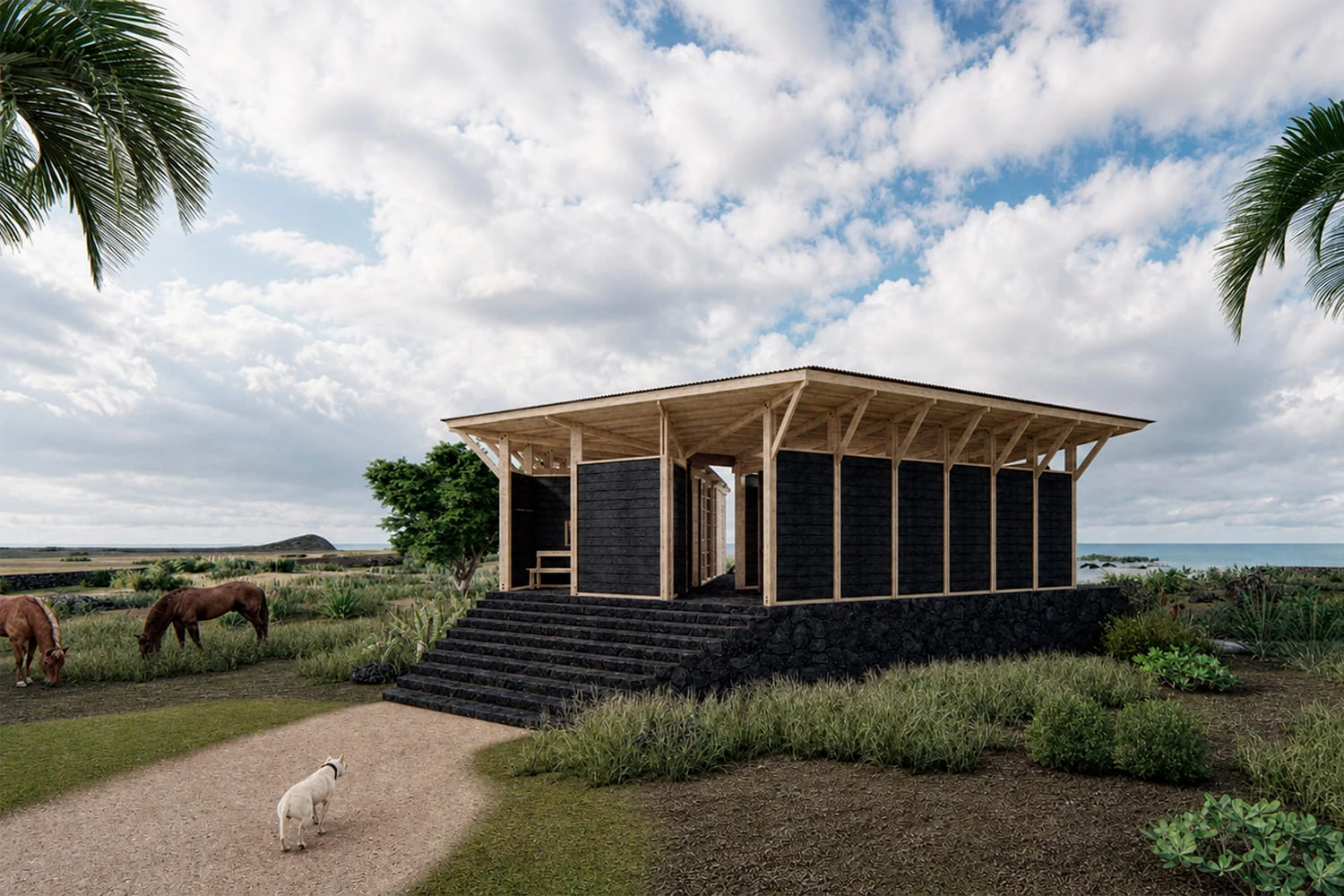 Concurso Aku Hare — la casa costera de madera y piedra volcánica con vista al mar