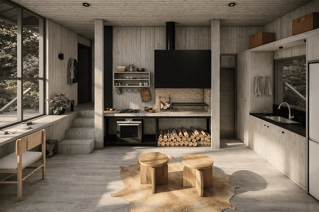 Cabina Lago Azul — cocina integrada al estar