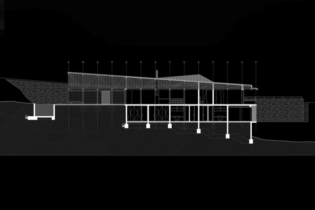 Casa 59 — corte de arquitectura, casa en pendiente