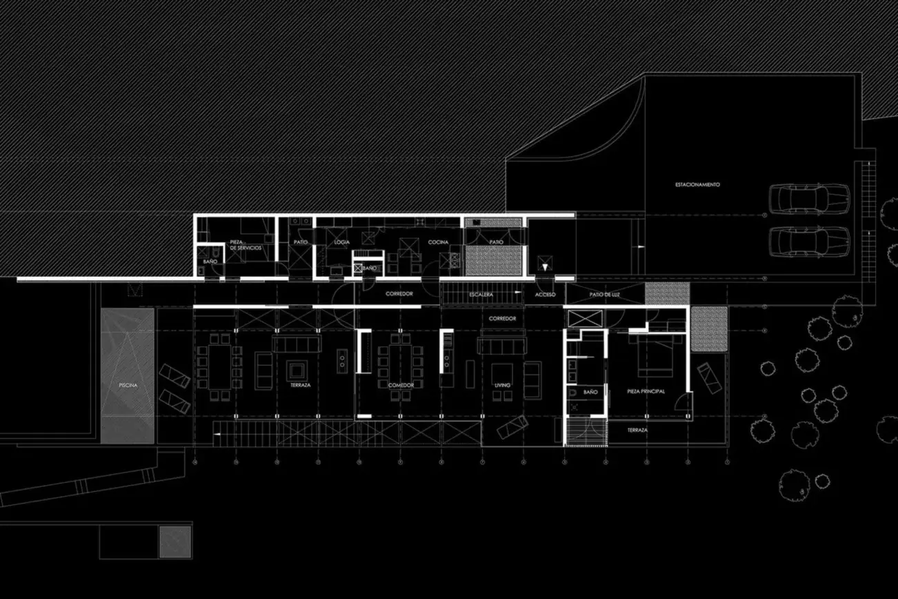 Casa 59 — planta de arquitectura, distribución residencial