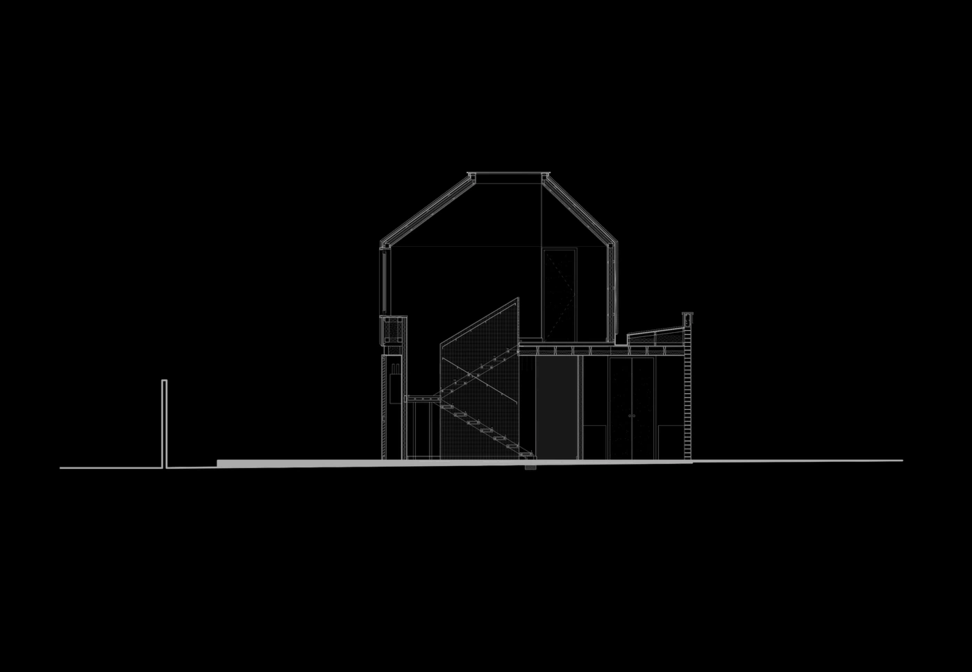 Casa Apolo — corte transversal por la escalera