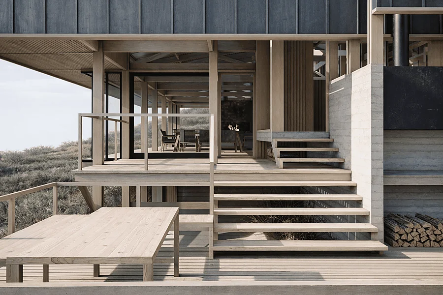 Casa CK — acceso de madera