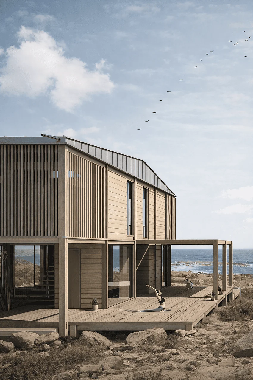 Casa Huentelauquén — terraza exterior con vista al mar