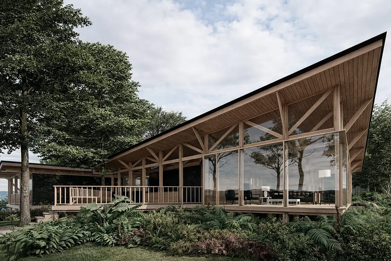 Casa KZ — fachada vidriada hacia el lago