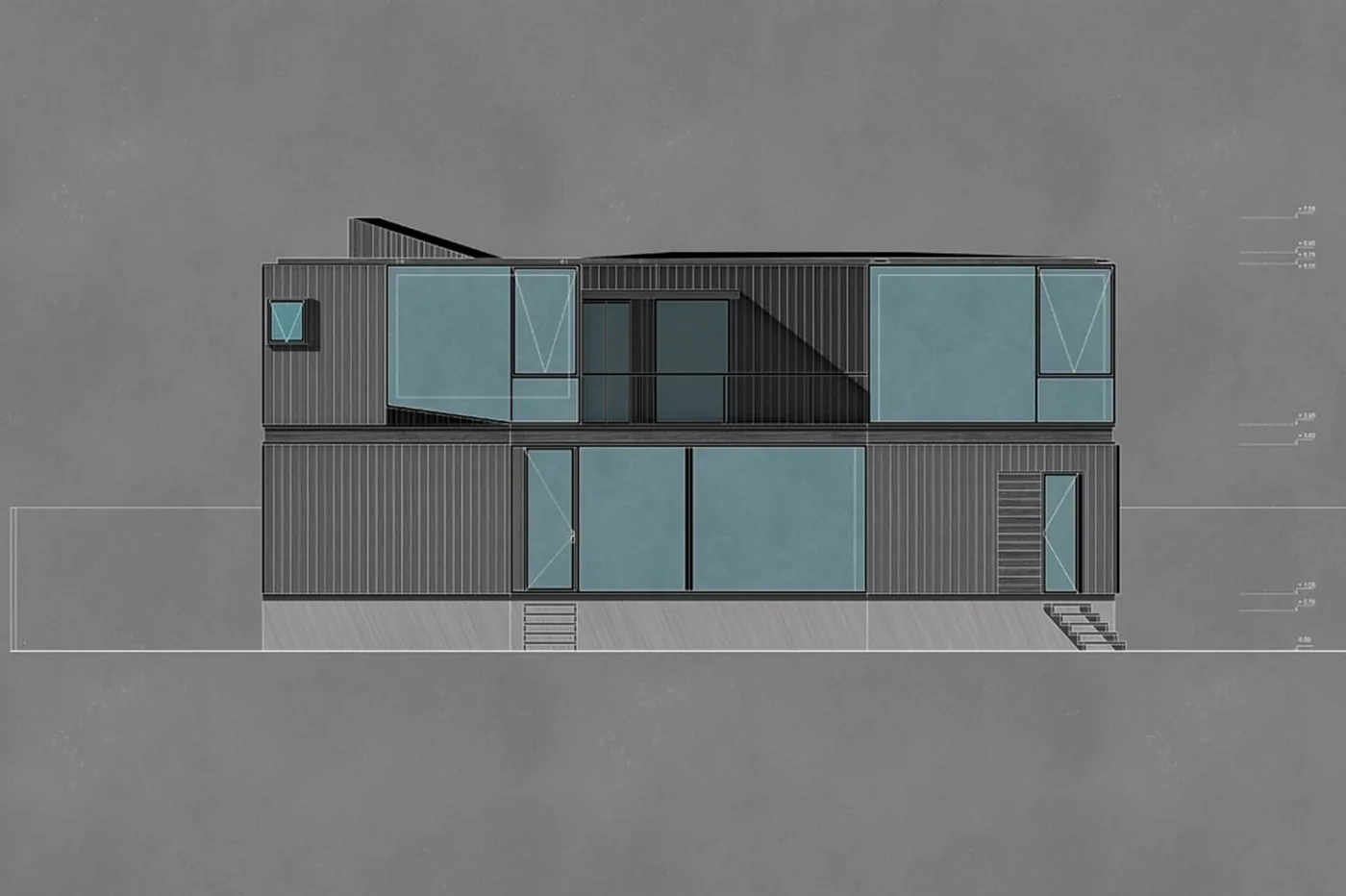 Casa Laguna — elevación poniente, hacia la laguna