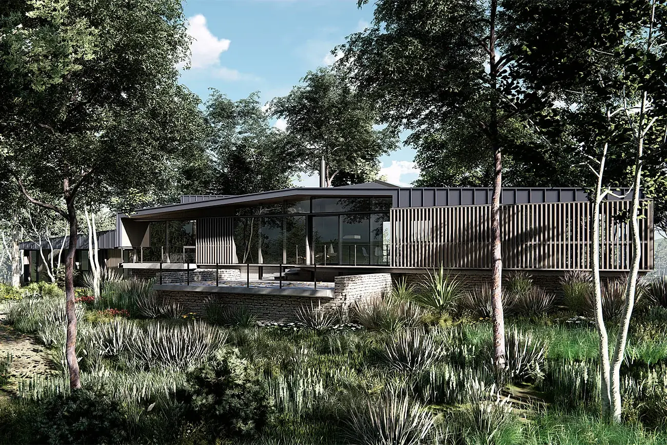 Casa Panqueco — terraza abierta al bosque y al lago