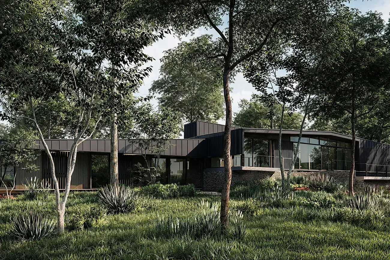 Casa Panqueco — vista exterior de los dos volúmenes