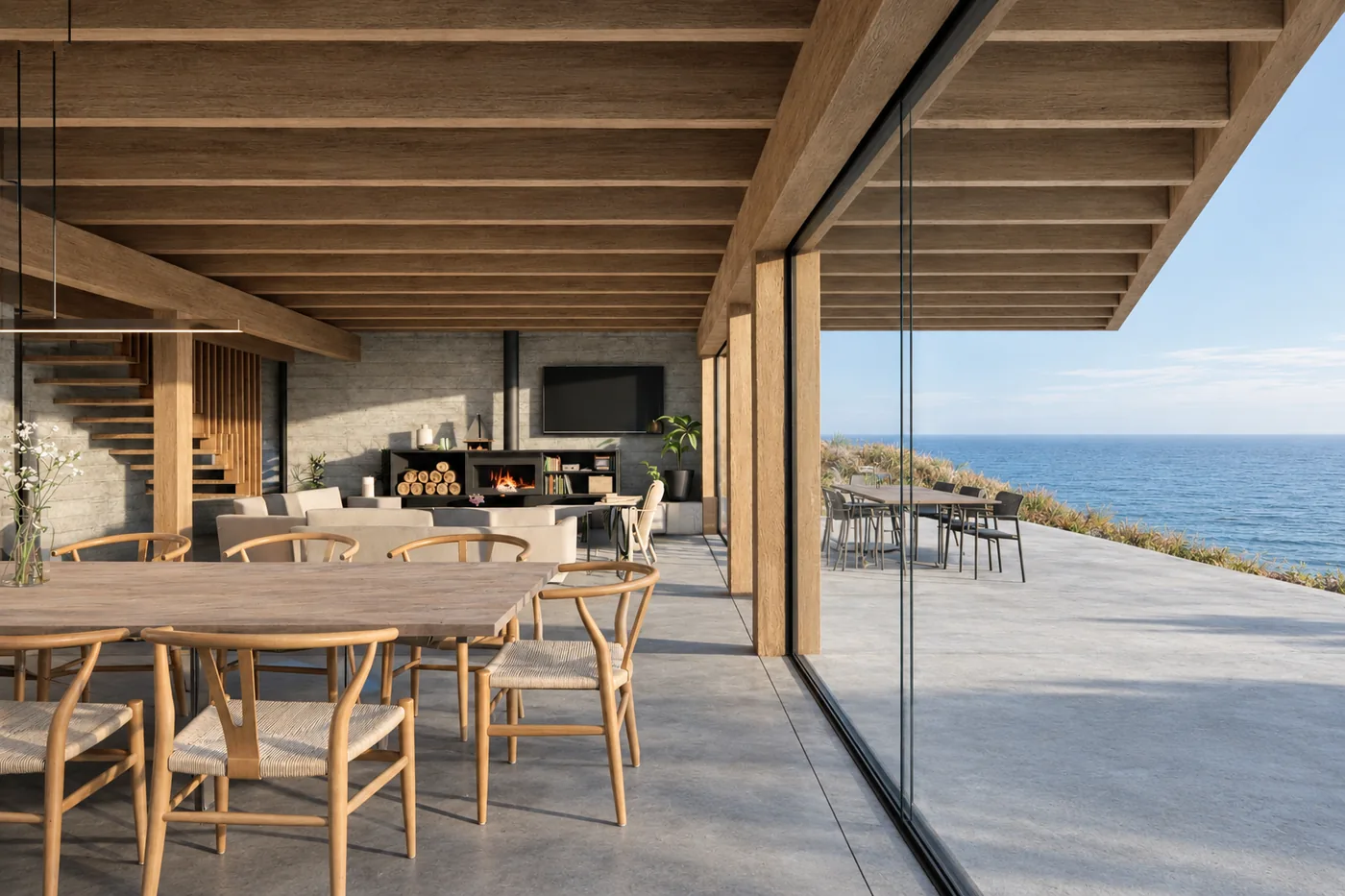 Casa Quintay — comedor abierto al horizonte del Pacífico