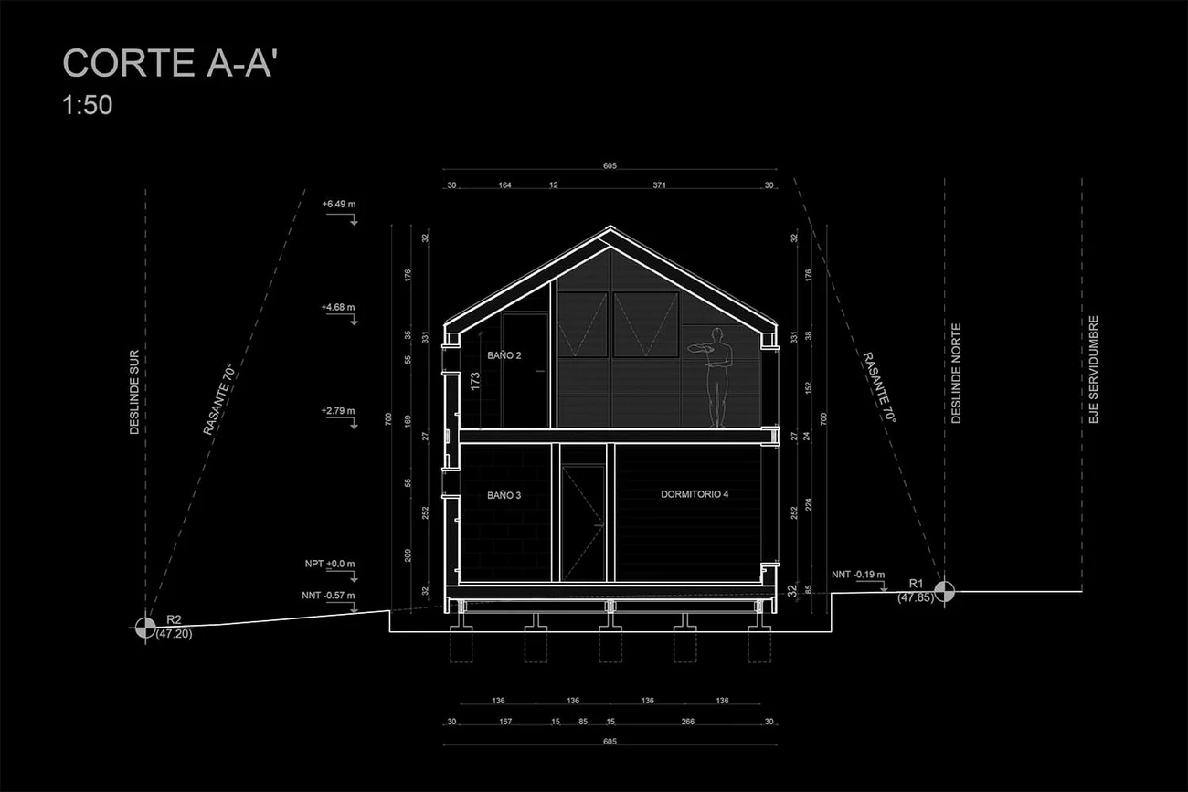 Casa VG — corte AA, corte transversal de la vivienda