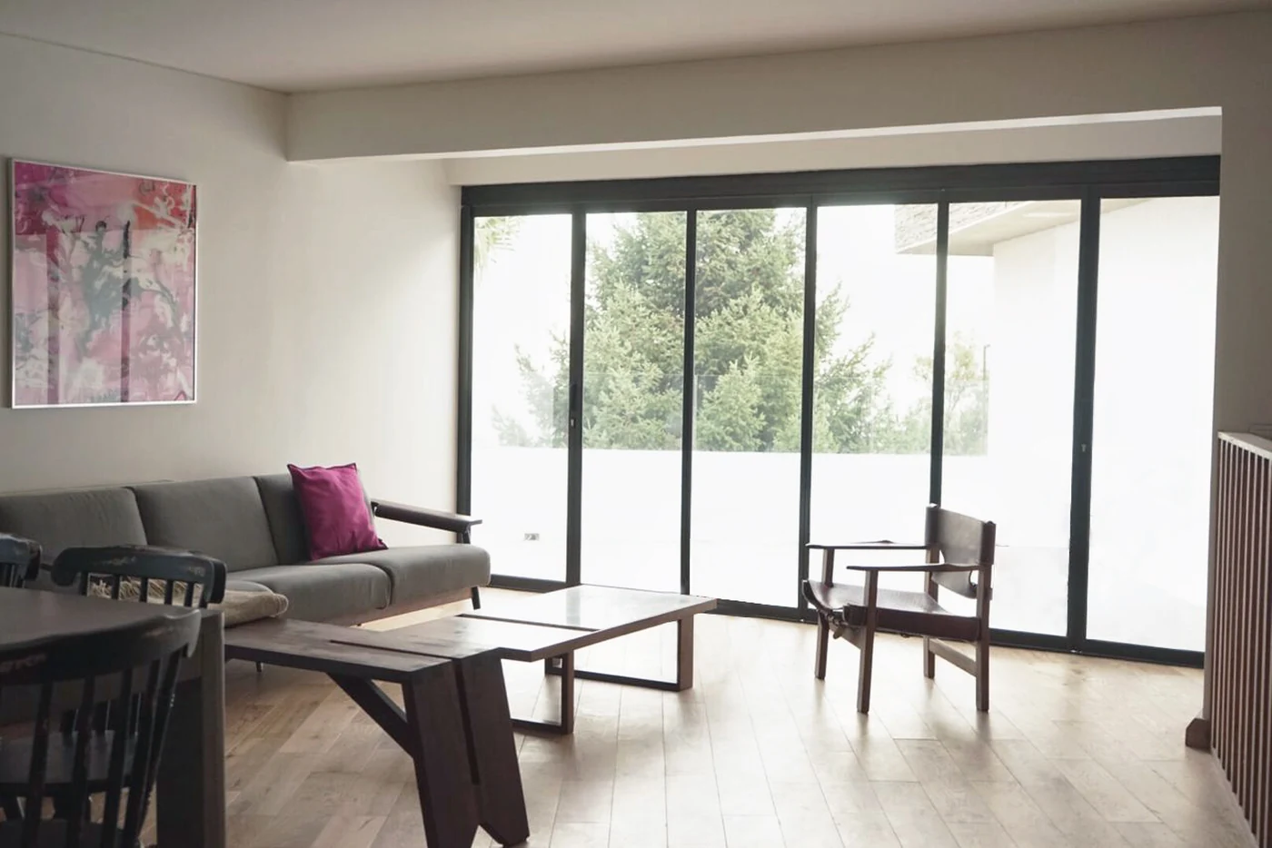 Casa ZT — living con puertas vidriadas hacia la terraza