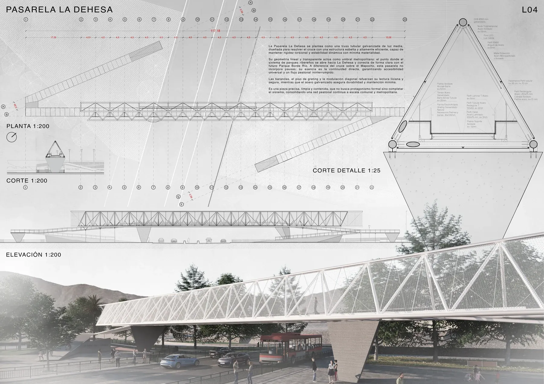 Concurso Pasarelas — lámina 4: detalle de la pasarela La Dehesa