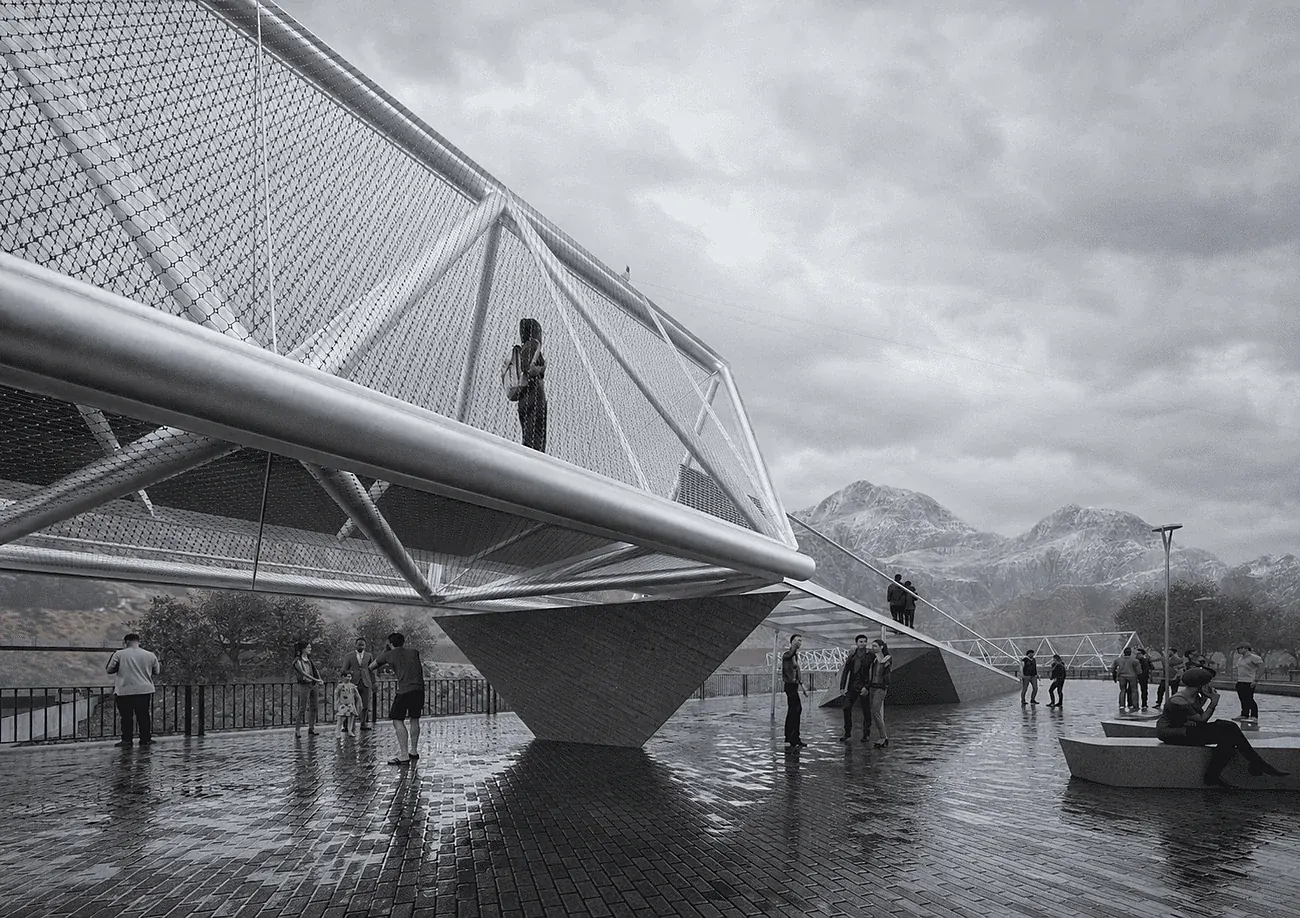 Pasarela Lo Barnechea — el puente y la vista a la cordillera