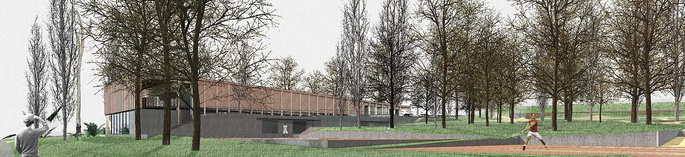 Piscina Las Condes — vista del recinto deportivo desde el parque