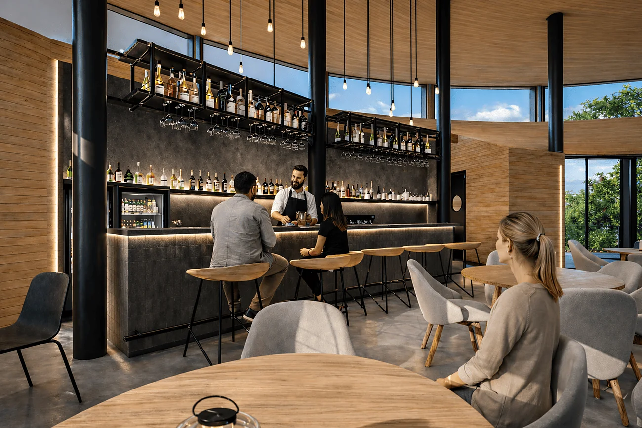 Hotel Vallenar — bar y cafetería revestidos en madera