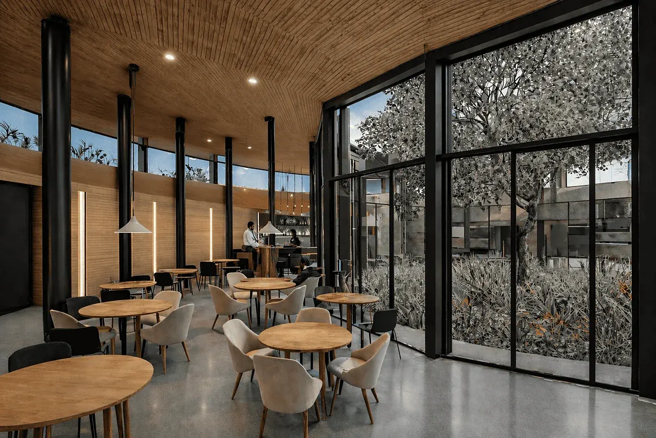 Hotel Vallenar — comedor y cafetería con vista al patio