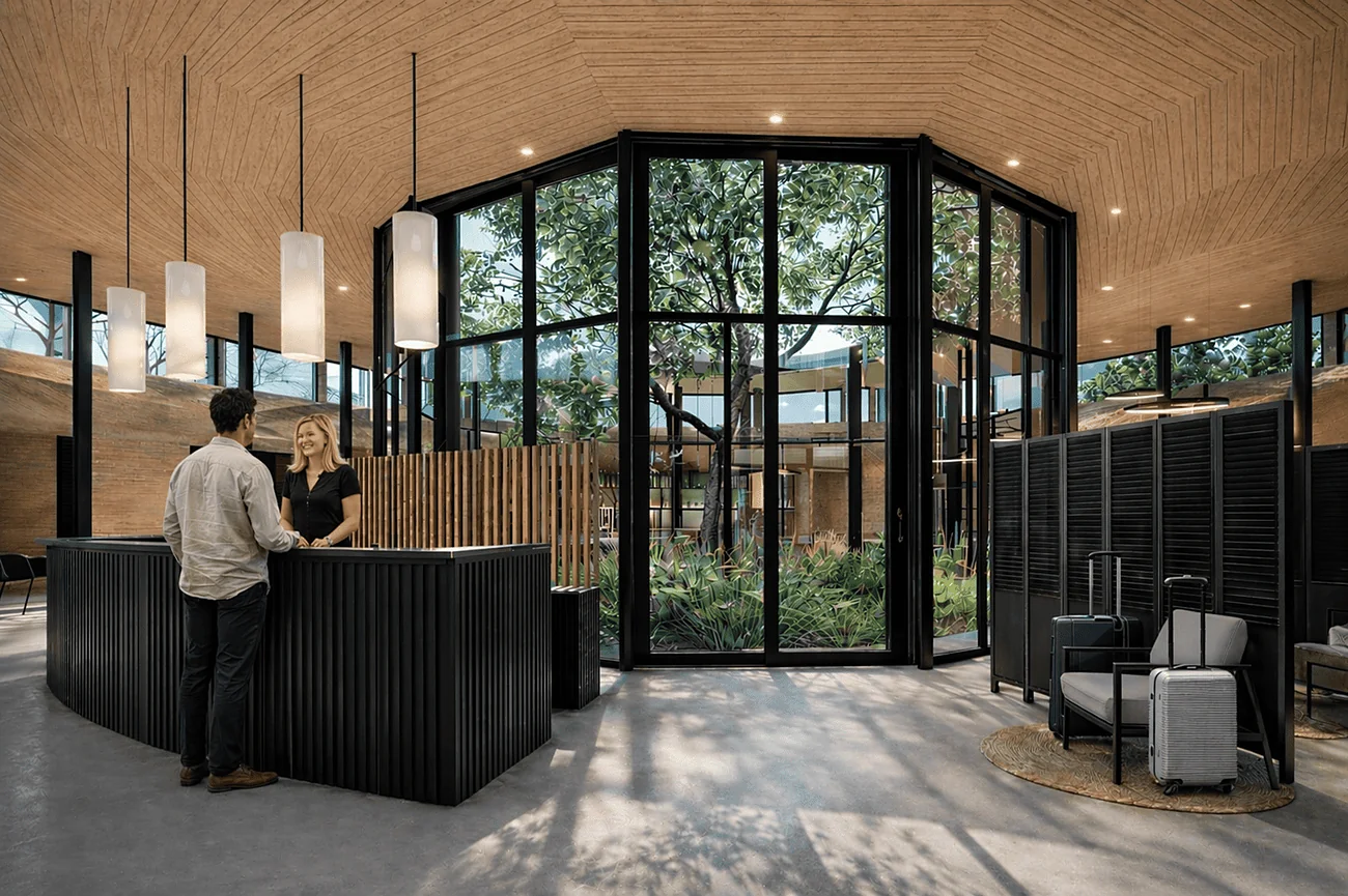 Hotel Vallenar — recepción y lobby en torno al patio interior