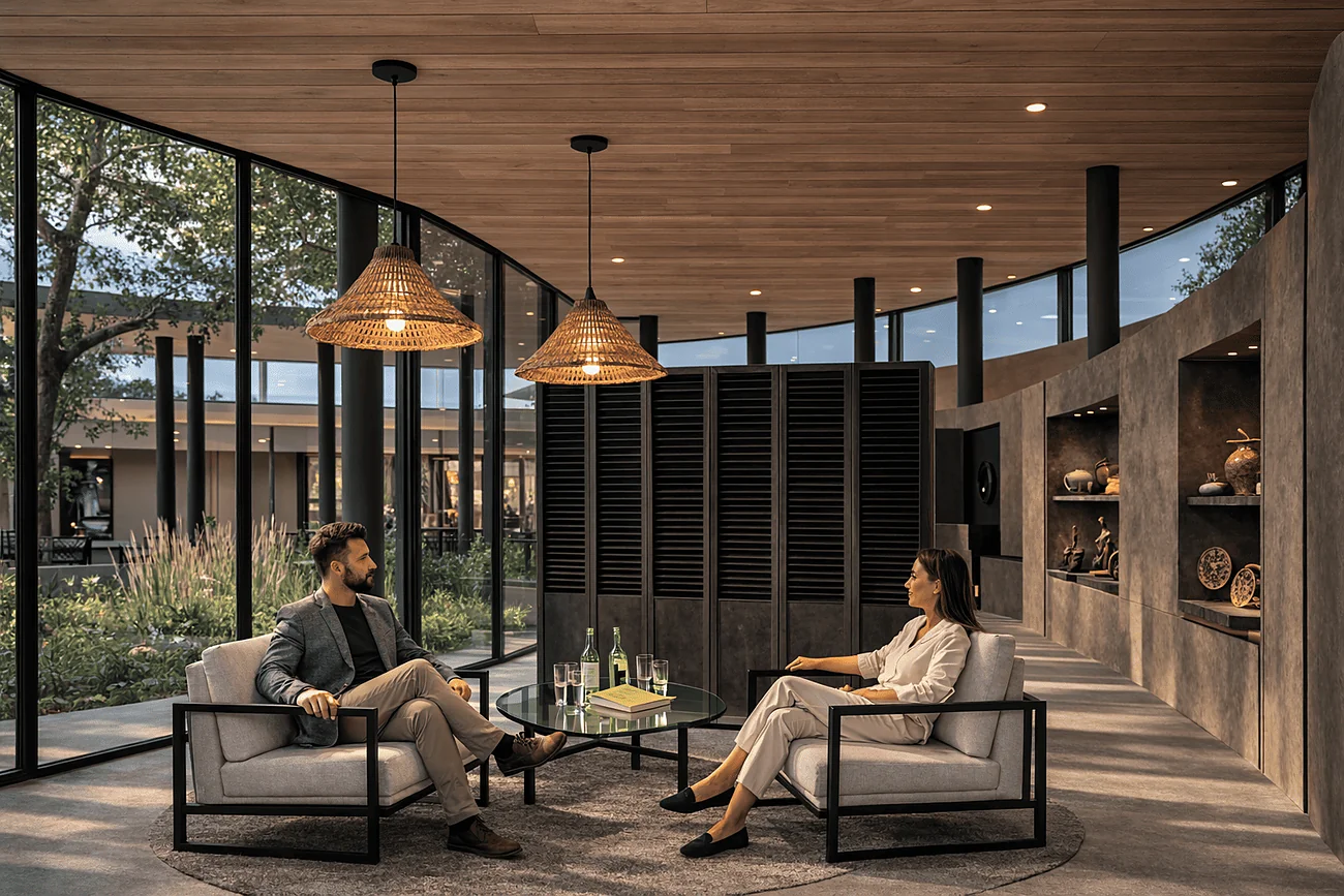 Hotel Vallenar — lounge y sala de estar abiertos al patio