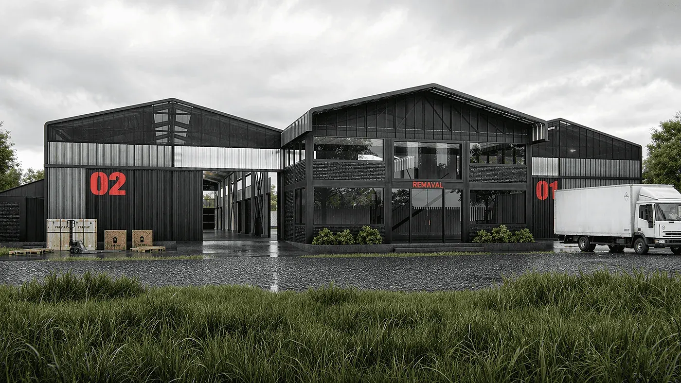 Fábrica Remaval — render de la fachada principal del galpón industrial