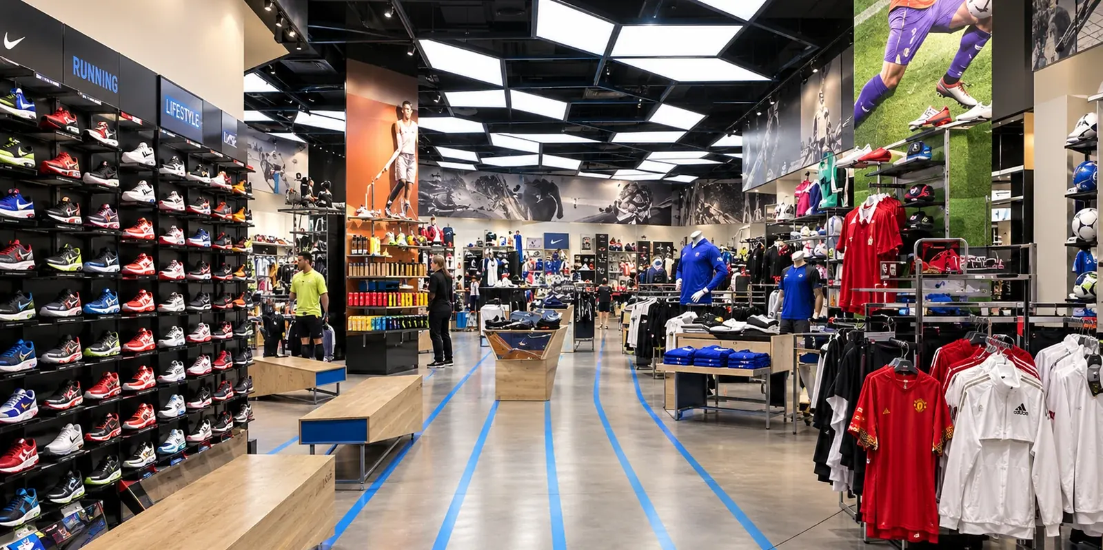 Tienda Sparta, Costanera Center — interior retail deportivo con pasillo central